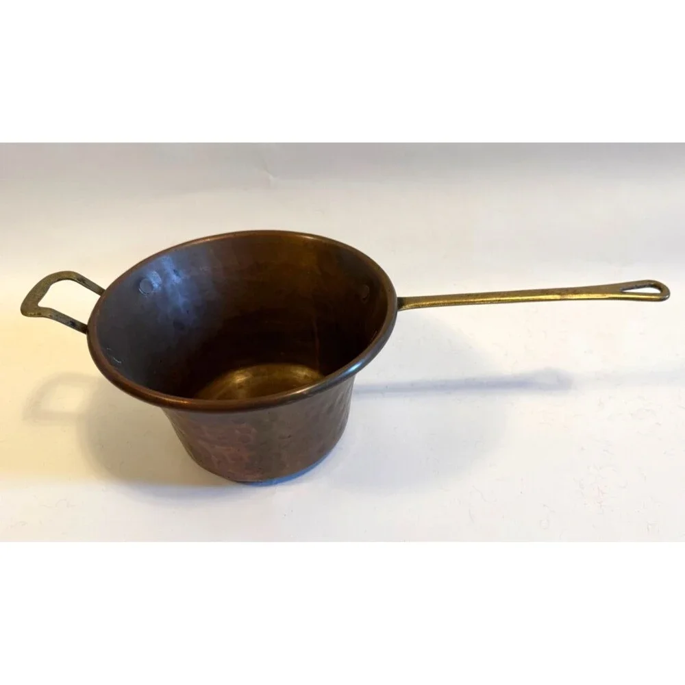 Vintage Italian Hammered Copper Small Polenta Pot Rame Lilium Italy Brass Handle